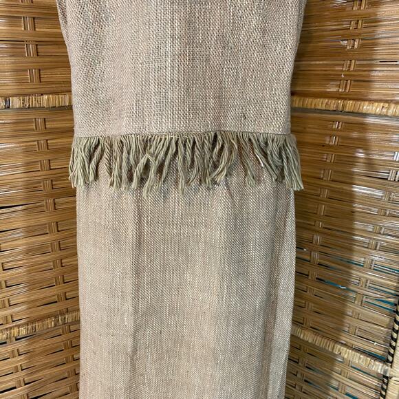 Vintage Just Class 70s Boho Fringe Vest Skirt Set Rustic Burlap Cottagecore S - Picture 8 of 9